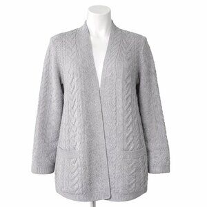 ARAN CRAFTS Open Front Cardigan 100% Merino Wool Gray Sweater Size XL